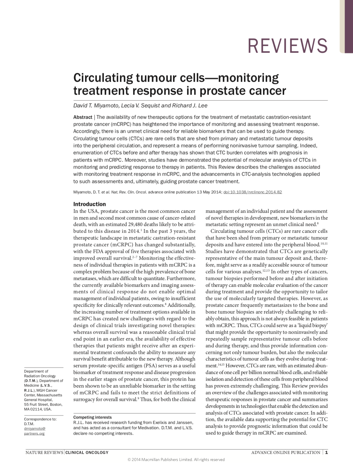 Nature Reviews Clinical Oncology 2014